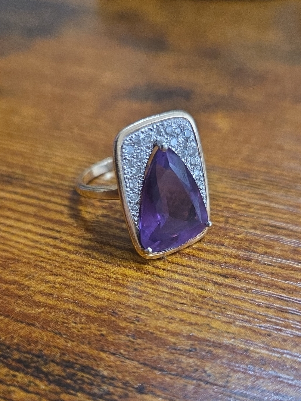 Vintage 14K Gold Amethyst & Diamond Accent Cocktail Ring – Size 7